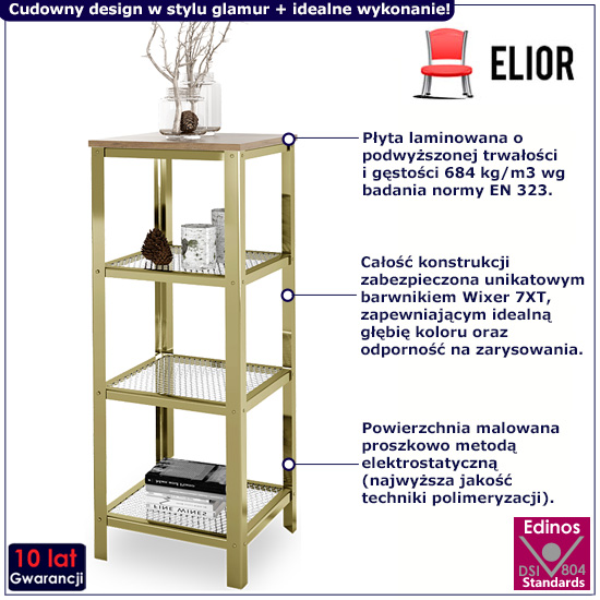Nowoczesny regał Olik 4X złoty+dąb lancelot blat