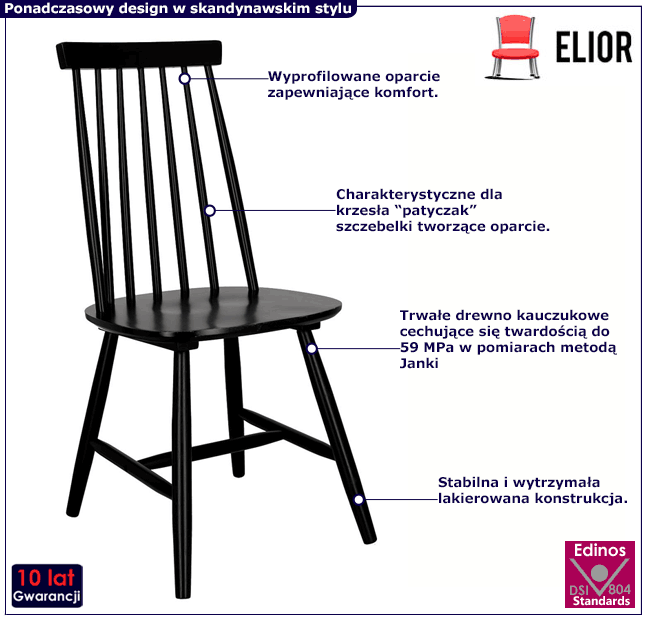 Czarne krzesło patyczak drewniane Nebiro