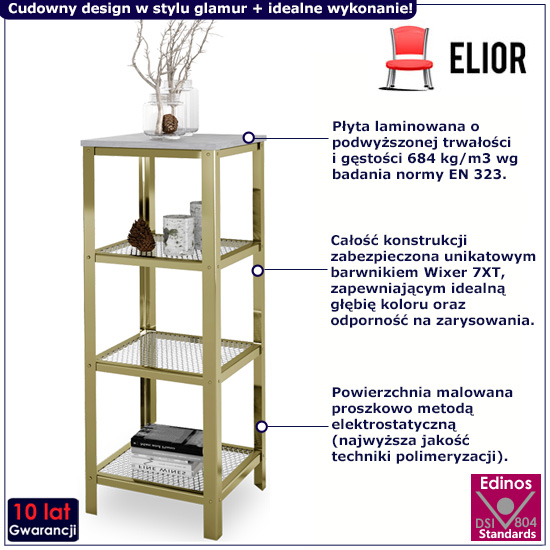 Nowoczesny regał Nessebax 4X złoty+dąb beton blat