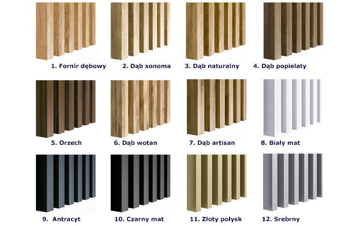 Dostępne opcje kolorystyczne lameli Fares