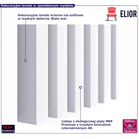Dekoracyjne lamele biały mat Sahar