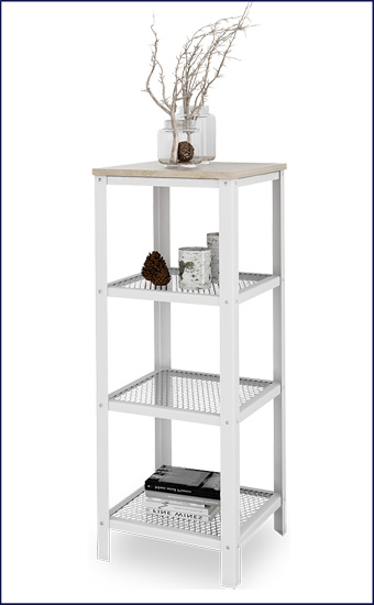 Wąski regał Nessebax 5X biały+dąb sonoma