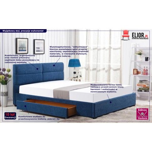 Fotografia Niebieskie łóżko tapicerowane - Laos 160x200 z kategorii Łóżka tapicerowane