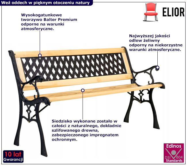 Żeliwna ławka ogrodowa z oparciem Lorna