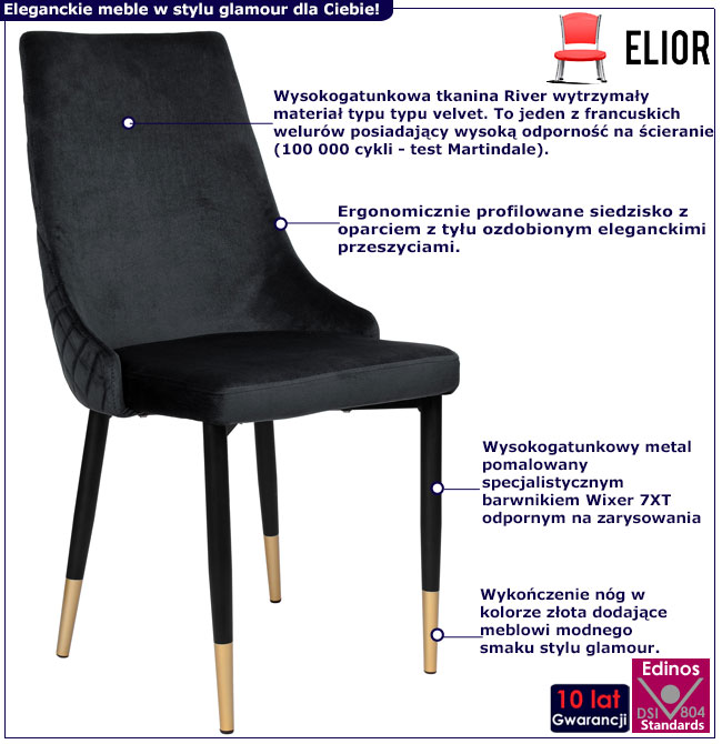 Infografika czarnego krzesła glamour Kosmi