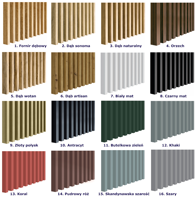 Dostępne opcje kolorystyczne lameli Tuxedo