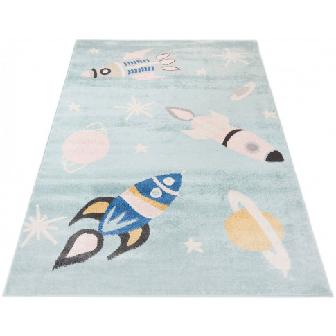 niebieski dziecięcy dywan z rakietami galaxis 5x