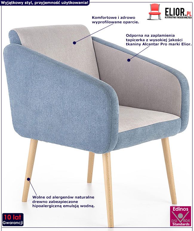 Niebieski fotel wypoczynkowy do czytania Ofio