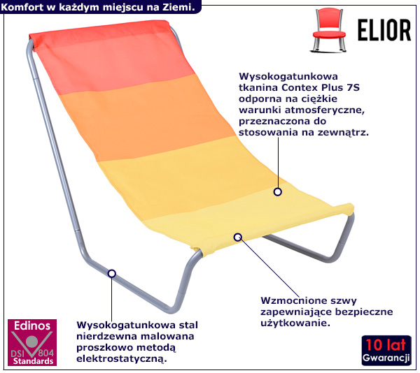 Pomarańczowy składany leżak plażowy w paski Nimo