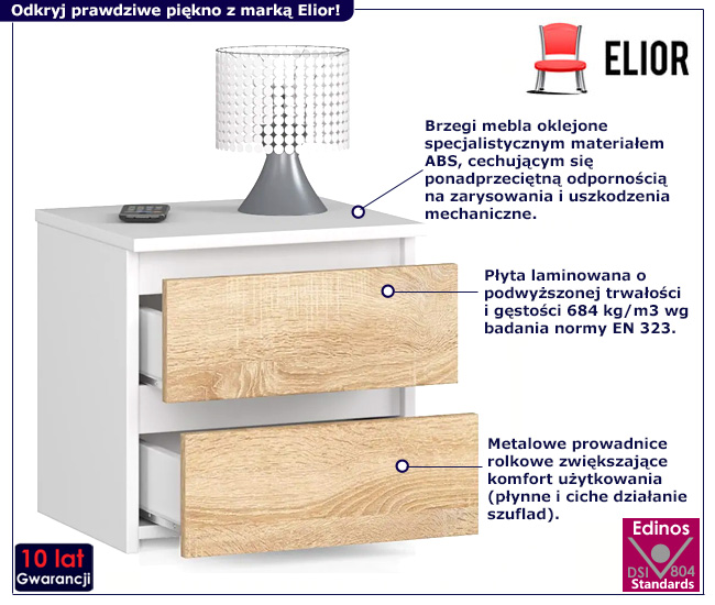 Szafka nocna Terik 3X biały+dąb sonoma