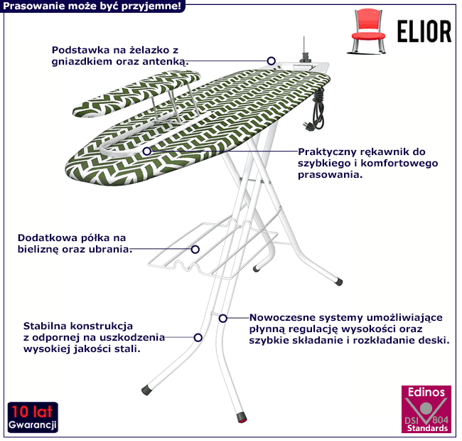 Zielona deska do prasowania z gniazdkiem i półką Estre