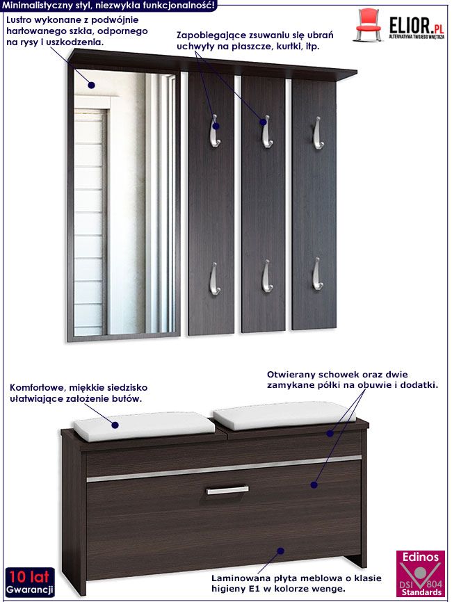 Garderoba z wieszakiem i lustrem wenge Caste