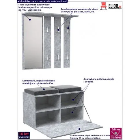 Fotografia Nowoczesna garderoba z szafką na buty i siedziskiem Eregin - beton z kategorii Przedpokój