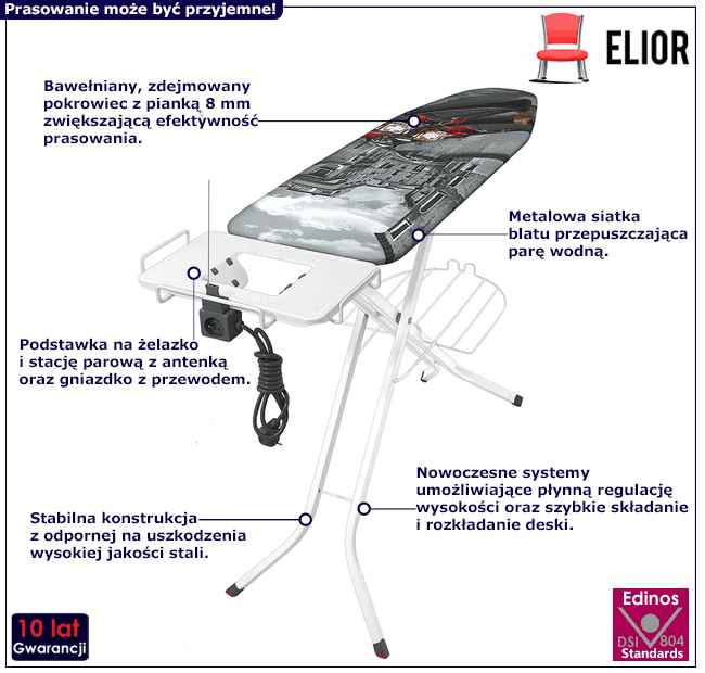 Deska do prasowania z gniazdkiem, antenką i zdejmowanym pokrowcem Milmo 3X