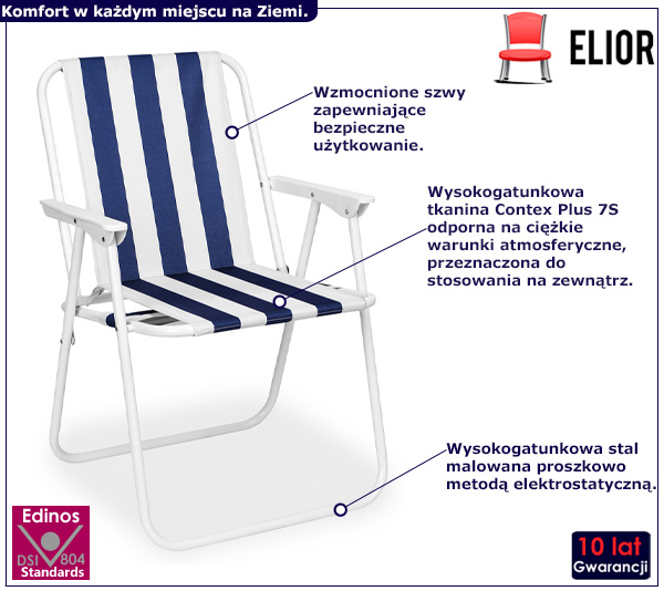 Składane krzesło kempingowe w granatowe pasy Arens