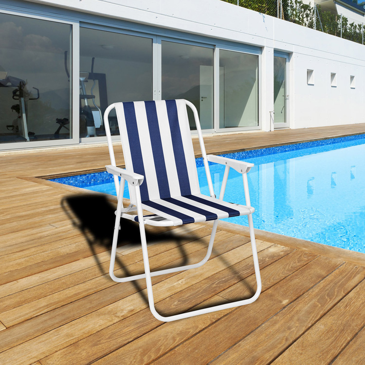 Biało-niebieskie krzesło składane w pasy Arens