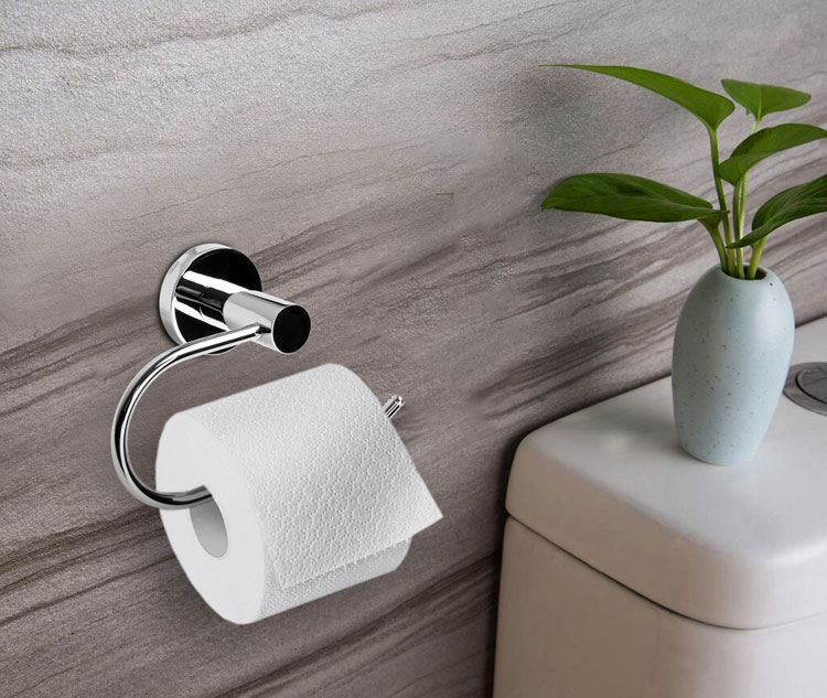 Minimalistyczny chromowany uchwyt na papier Faso w toalecie