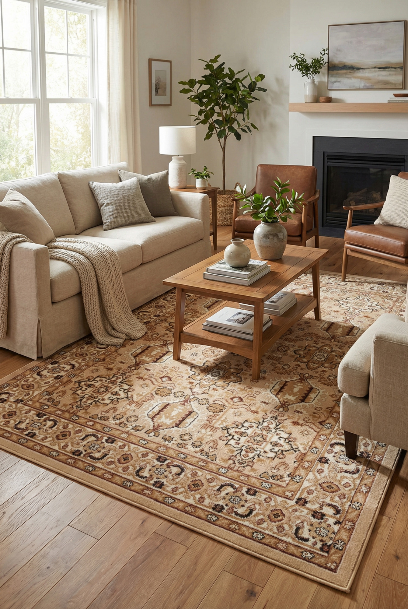 Aranżacja salonu z dywanem gizasa