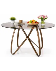 Szklany okrągły stół ze złotym stelażem - Matex w sklepie Edinos.pl