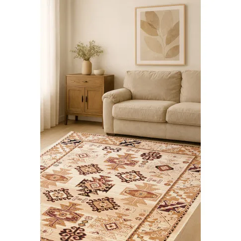 Kremowy prostokątny dywan w stylu retro   Fercil 3X