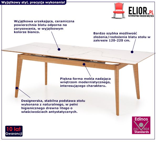 Skandynawski stół Damola - bianco i jesion