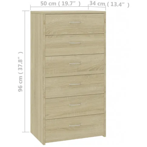 wymiary nowoczesnej komody z 6 szufladami sonoma iwerna