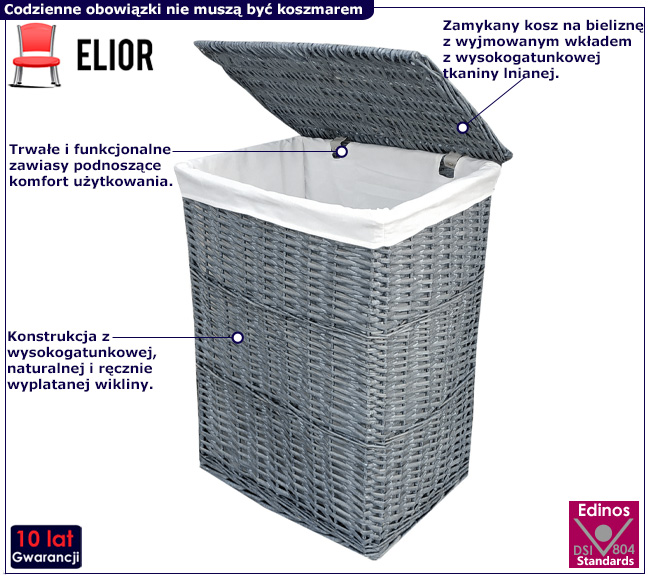 Wiklinowy kosz na pranie Skalo szary