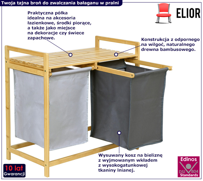 Bambusowy podwójny kosz na pranie z półką Kyzo