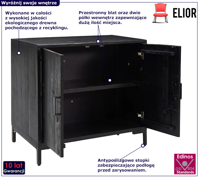 Czarna komoda z recyklingu Lunari
