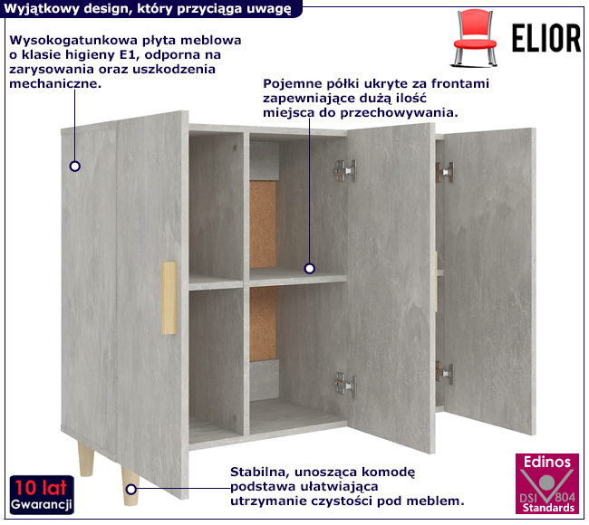 Szara komoda na nóżkach Albena