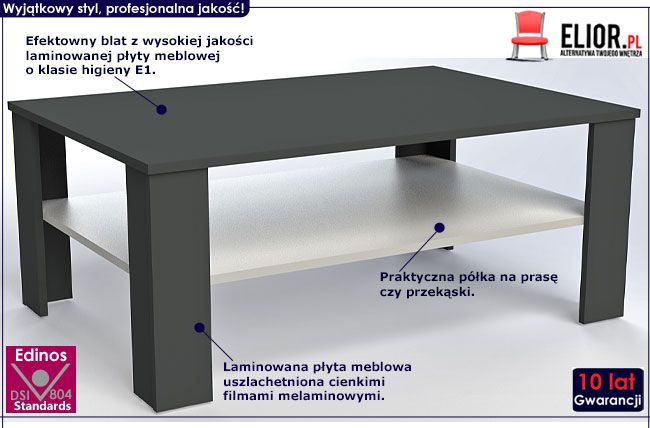 Grafitowa, prostokątna ława z białą półką Livia 4X