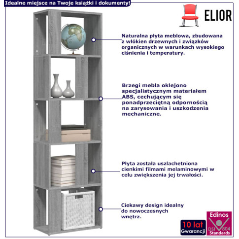 infografika regału na książki szary dąb sonoma nask