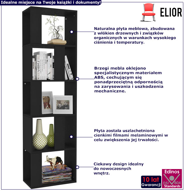 Infografika czarny regał z przegrodami Cullen