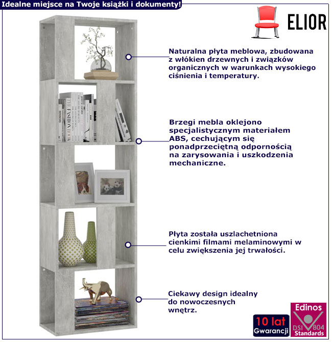 Infografika minimalistyczny regał z przegrodami beton Cullen