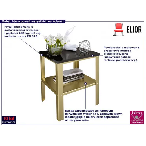 Minimalistyczny stolik Kurina 3X złoty czarny połysk