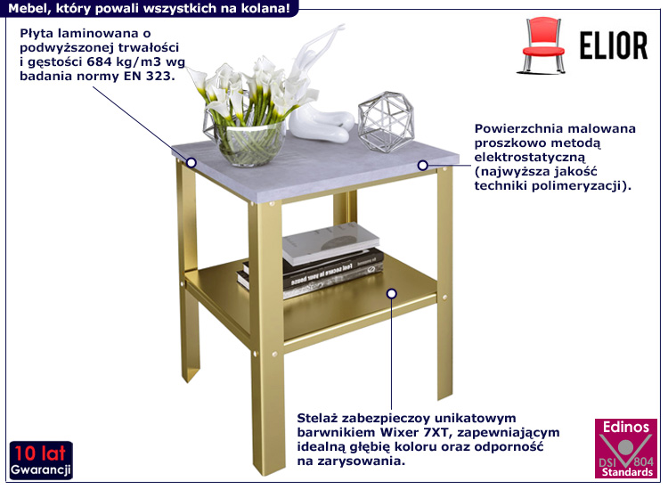 Stolik kawowy Sufix 3X złoty+beton