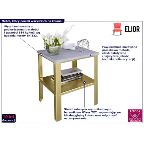 Minimalistyczny stolik Kurina 3X złoty beton