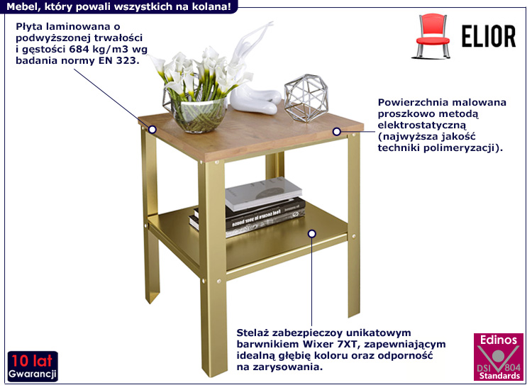 Stolik kawowy Sufix 3X złoty+dąb lancelot