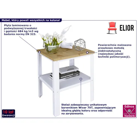 Minimalistyczny stolik Kurina 5X biały dąb artisan