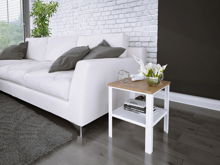 Wizualizacja stolika kawowego Sufix 5X biały+dąb lancelot