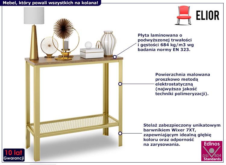 Nowoczesna konsola Erid 3X złoty+dąb lancelot