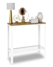 Minimalistyczna konsola do przedpokoju biały + dąb artisan - Erid 5X w sklepie Edinos.pl