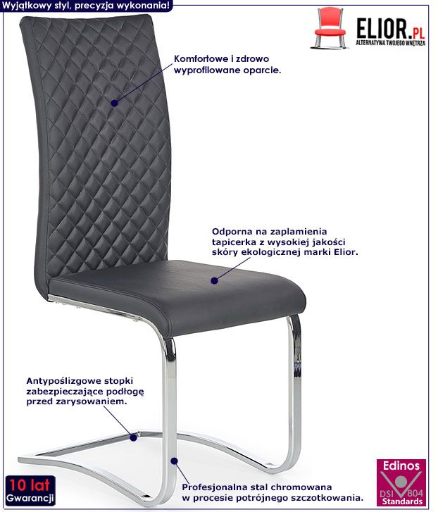 Czarne krzesło pikowane do stołu Revad