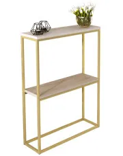 Konsola w stylu glamour z półkami złoty + dąb sonoma - Carello 3X w sklepie Edinos.pl