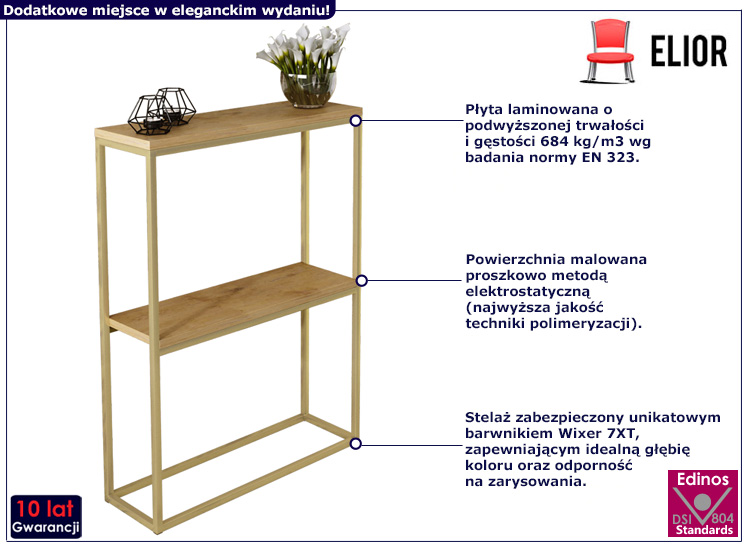 Minimalistyczna konsola Carello 3X złoty+dąb lancelot
