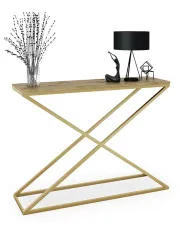 Minimalistyczna konsola złoty + dąb artisan - Logan 3X w sklepie Edinos.pl