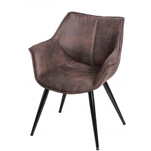 Zdjęcie produktu Brązowy skórzany fotel z podłokietnikami - Migusto.