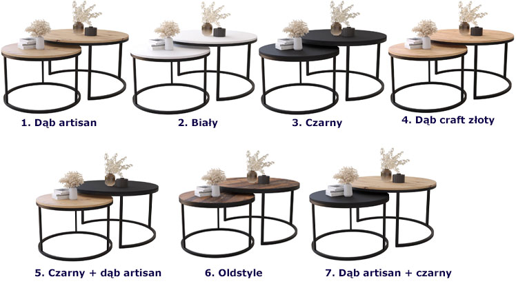Kolory zestawu 2 okrągłych metalowych stolików Onrero 3X