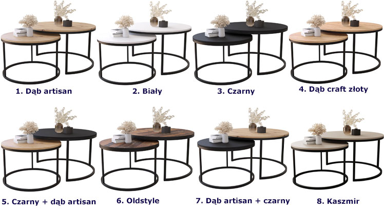 Kolory zestawu 2 okrągłych metalowych stolików Azer 3X