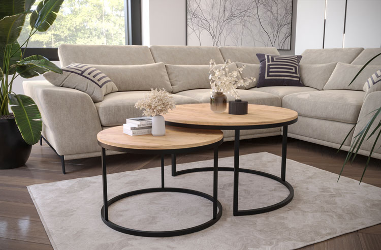 Salon w stylu nowoczesnym z wykorzystaniem stolika 2w1 Azer 3X dąb kraft złoty